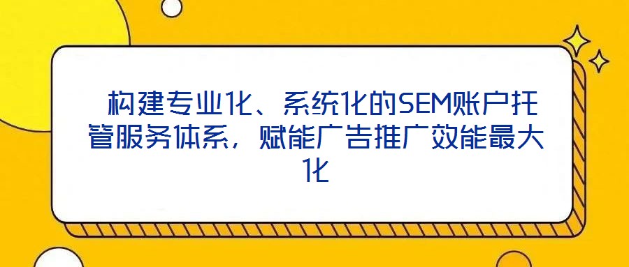  構建專業化、系統化的SEM賬戶托管服務體系，賦能廣告推廣效能最大化