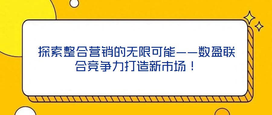探索整合營銷的無限可能——數盈聯合競爭力打造新市場!